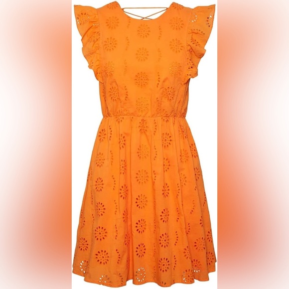 🔆 Vero Moda Orange Naima Eyelet Lace Dress – Size Small - Picture 3 of 9